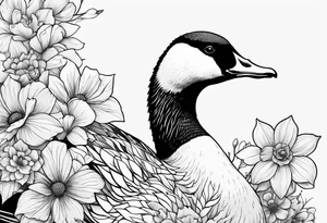 angry canadian goose with flowers side tattoo idea