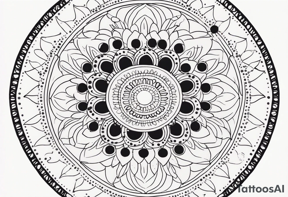 simple sunshine mandala made of black dots with circles tattoo idea