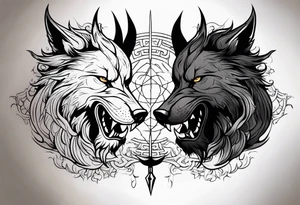 Odin Vs Fenrir with suminagashi art tattoo idea