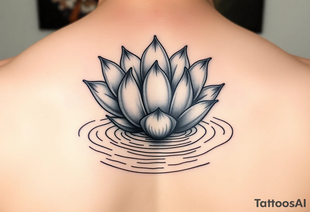 serene lotus flower emerging from sacred waters with ripples tattoo idea