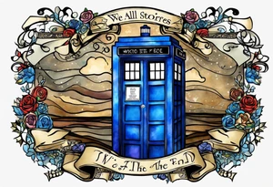 River songs diary from doctor who with the words "We're all stories in the end" I want just the TARDIS blue diary and those words in ribbons or something around the diary tattoo idea