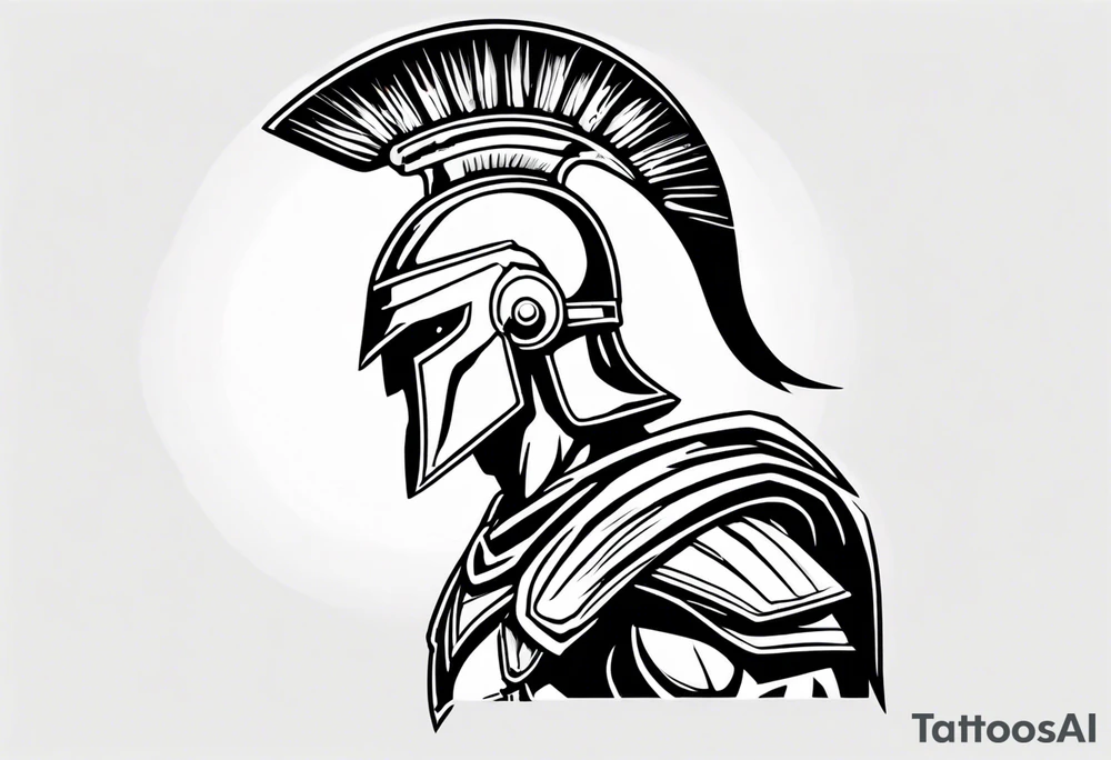 rectangular landscape format ultra-fine line linework vector of a spartan from the side, spartan spear, spartan shield, laurel wreath tattoo idea