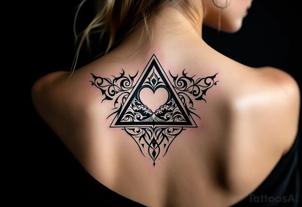 A triangle with a big heart in the center with an ocean theme tattoo idea