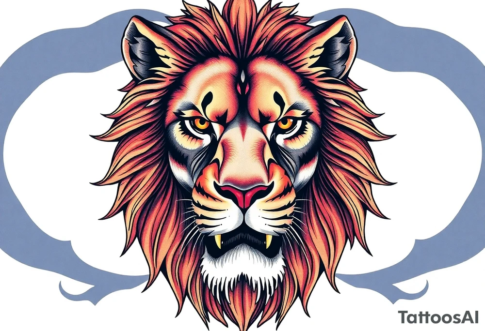 psychedelic powerful majestic lion, close-up tattoo idea