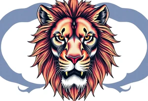 psychedelic powerful majestic lion, close-up tattoo idea