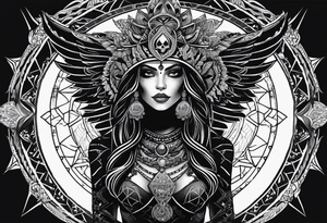 black kali, goddess pirate, alien, pachamama, valkrye, warrior, skull, lotus azul, wing, eagle, zenza resonance, stars, 5D, anahata chakra tattoo idea