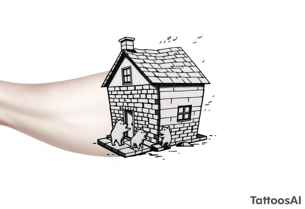Brick house being blown off 3 little piggy's by a big bad wolf tattoo idea