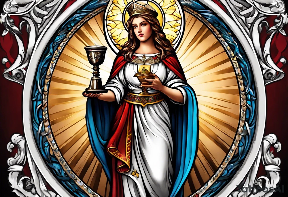 Saint Barbara  full body 
holding a chalice tattoo idea
