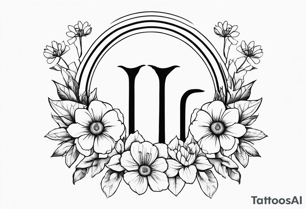 Gemini symbol with flowers tattoo idea