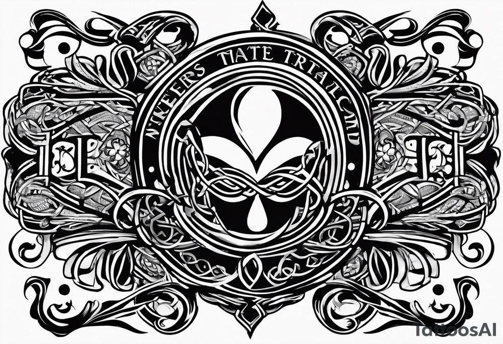 Cheers Mate text, armband +Celtic +Cancer Ribbon +tribal +artistic tattoo idea