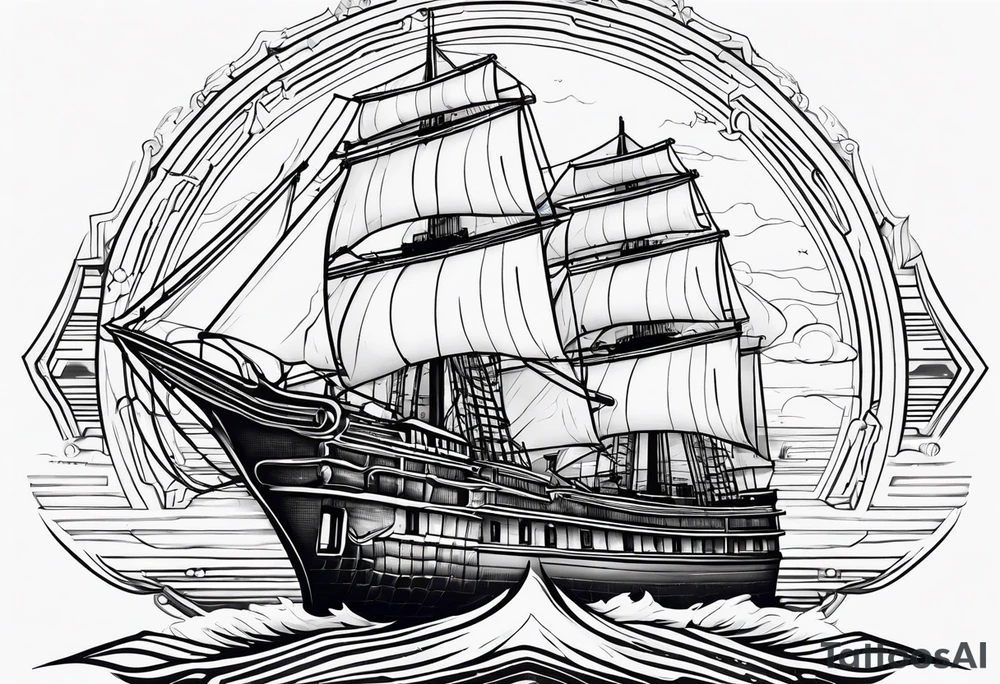 give me a circuit board style design that loosely resembles a ship tattoo idea