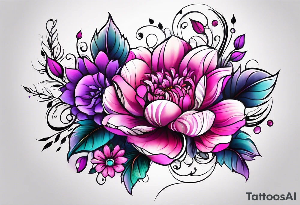 Bright, colorful, lots of pinks and purples flower arm tattoo tattoo idea
