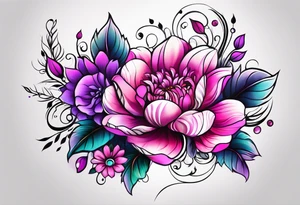 Bright, colorful, lots of pinks and purples flower arm tattoo tattoo idea