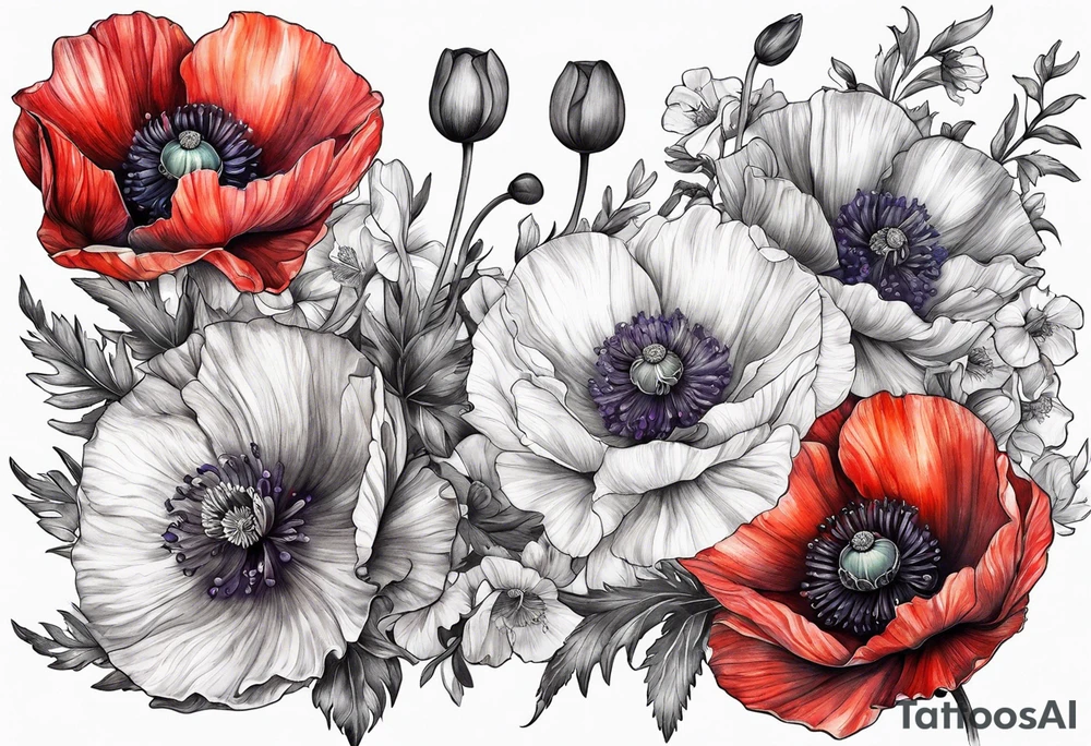 Poppy and larkspur tattoo idea