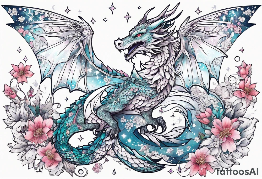 Constellation, wing , snow , cross , dragon female japan kawaii , flower tattoo idea