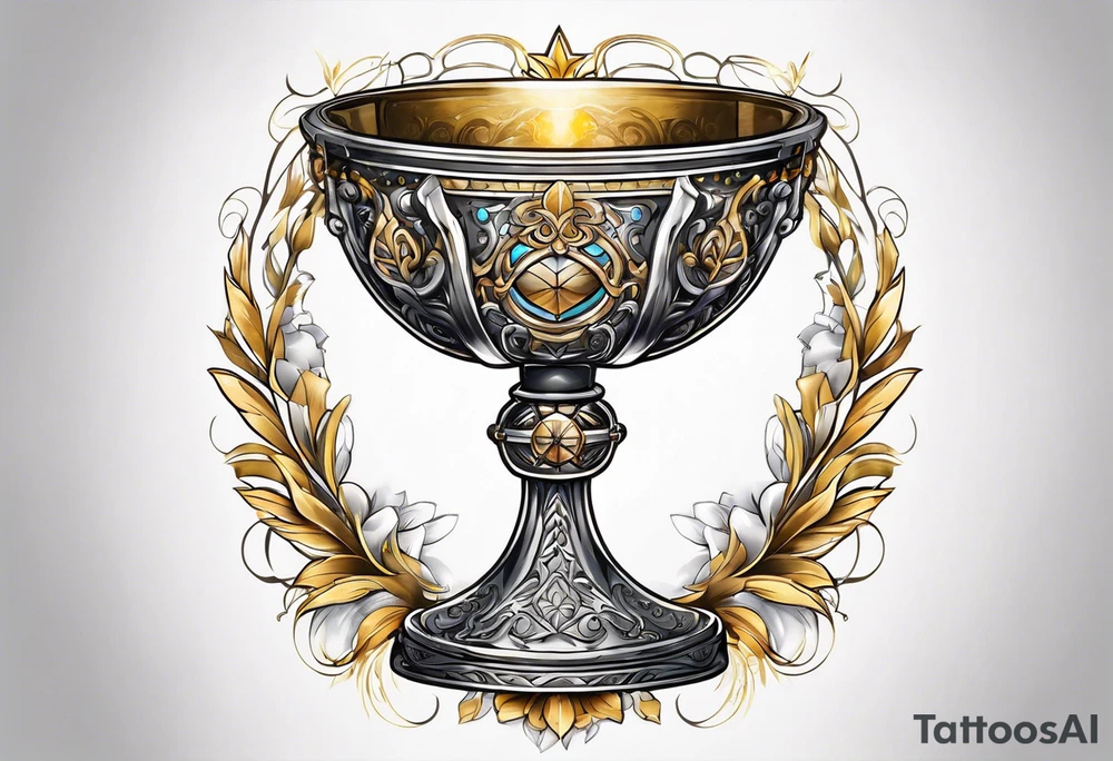 chalice surrounded by golden halo tattoo idea