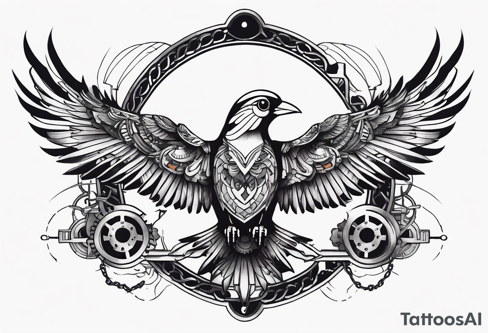 mechanical 
bird breaking free from chain tattoo idea