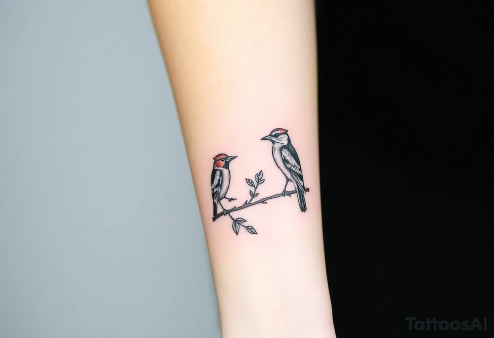 Realistic Woodland with a bear, woodpecker and cardinal tattoo idea