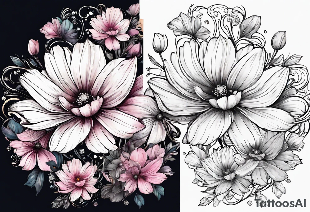 Cosmos and Gladolius flowers tattoo idea