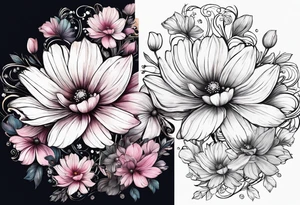 Cosmos and Gladolius flowers tattoo idea