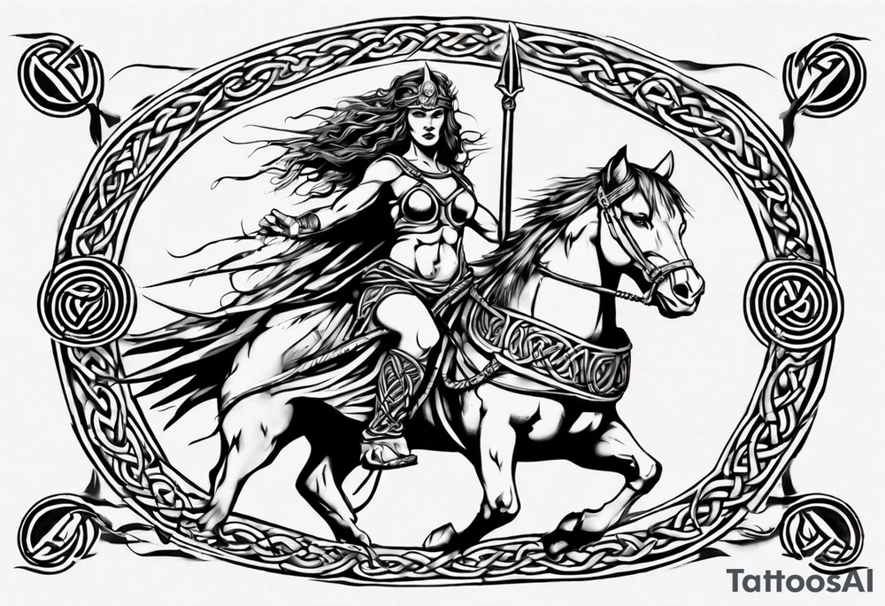 Celtic style Boudica in front on chariot tattoo idea