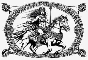 Celtic style Boudica in front on chariot tattoo idea