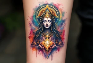 dmt enlightenment deity with sacred geometry behind tattoo idea