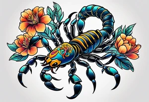 Scorpion tattoo with flowers tattoo idea