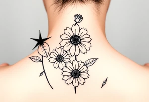 I was hoping to get Violets, honeysuckle, marigolds and chrysanthemums. Just outlines with some shading I like the geometric shapes within them and not a ton of leaves tattoo idea