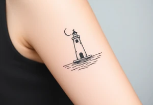 Girly light house on water with crescent moon tattoo idea