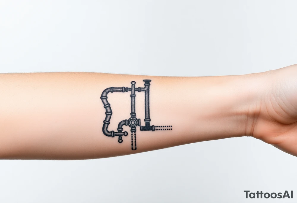 detailed system of plumbing pipes vertical tattoo idea