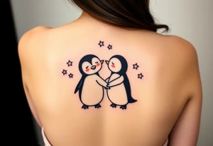 Penguin couples tatto with stars tattoo idea