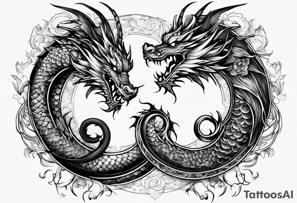 2 dragons in a yin and yang shape tattoo idea