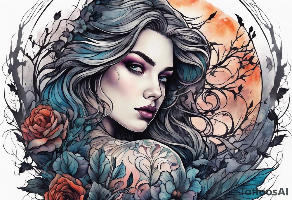 Woman walking out of a graveyard  leaving her old terrifying past behind her ethereal and mysterious tattoo idea