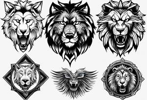 Tattoo a wolfs face on the left, a lions face in the middle and an eagle's face on the right tattoo idea