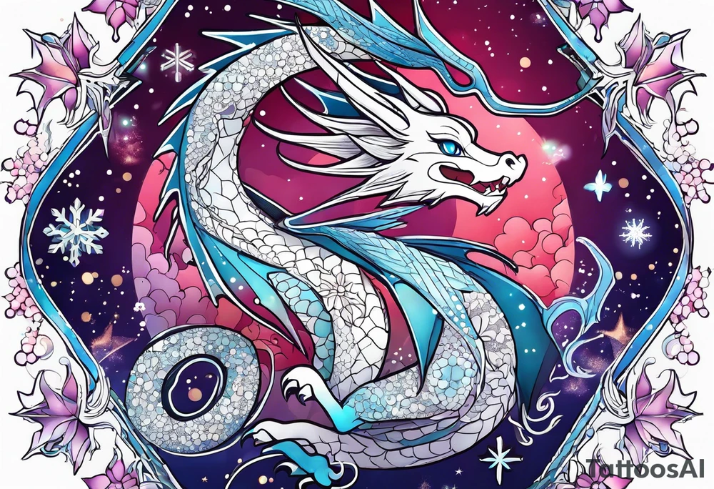Constellation, kawaii dragon, snowflake tattoo idea