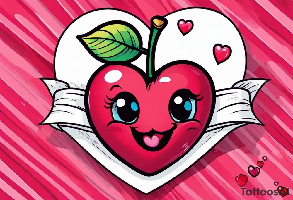 Cherries with ribbon and love heart candy tattoo idea