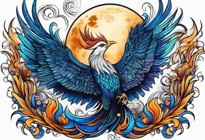 phoenix sur une lune bleu tattoo idea