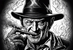 Realistic horror movie Freddy Krueger smoking out of a bong tattoo idea