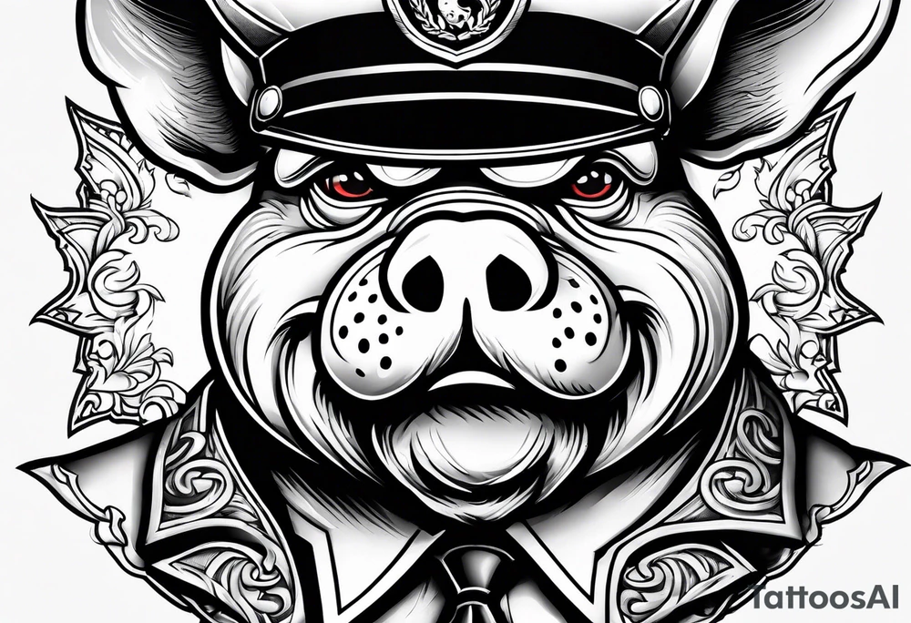 detailed close up, angry pig cop tattoo idea