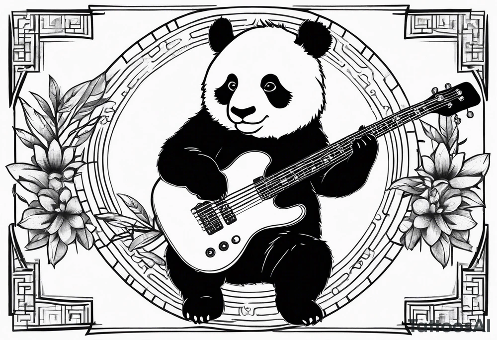 A panda playing the bass guitar tattoo idea