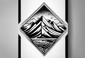 Mountains and ocean waves diamond shape tattoo idea