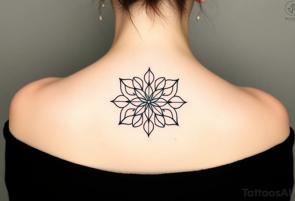 A symmetrical Flower of Life with hexagonal crystal details, enhancing its sacred geometric nature. tattoo idea