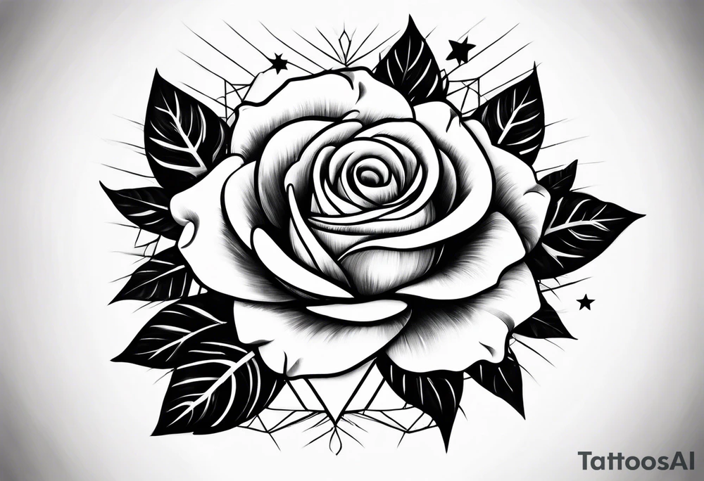 Tesseract with big roses and small stars tattoo idea