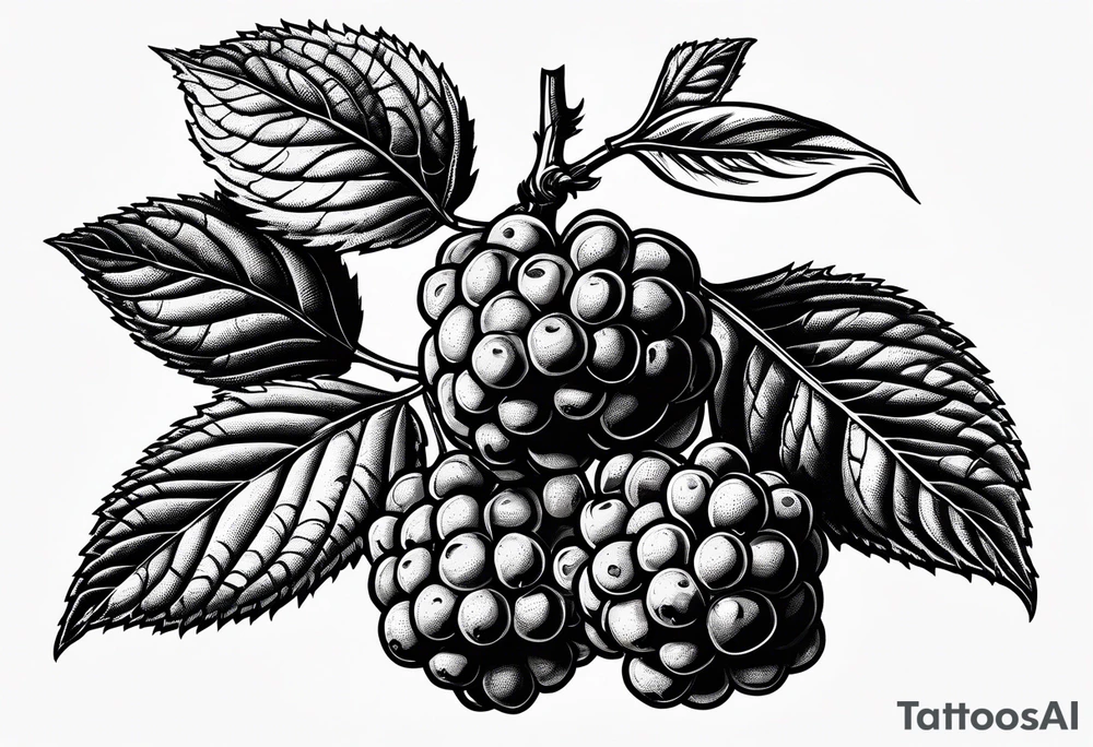 a single long raspberry branch that is growing downwards and skinny in width tattoo idea