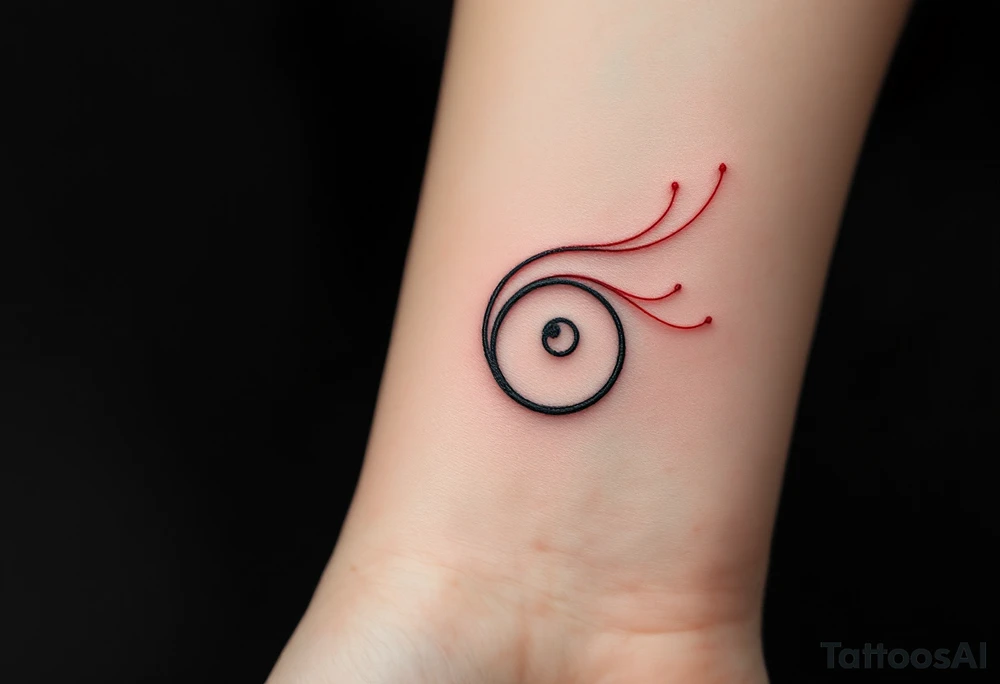 A delicate black spiral fading into fine red lines, symbolizing personal growth and passion. tattoo idea