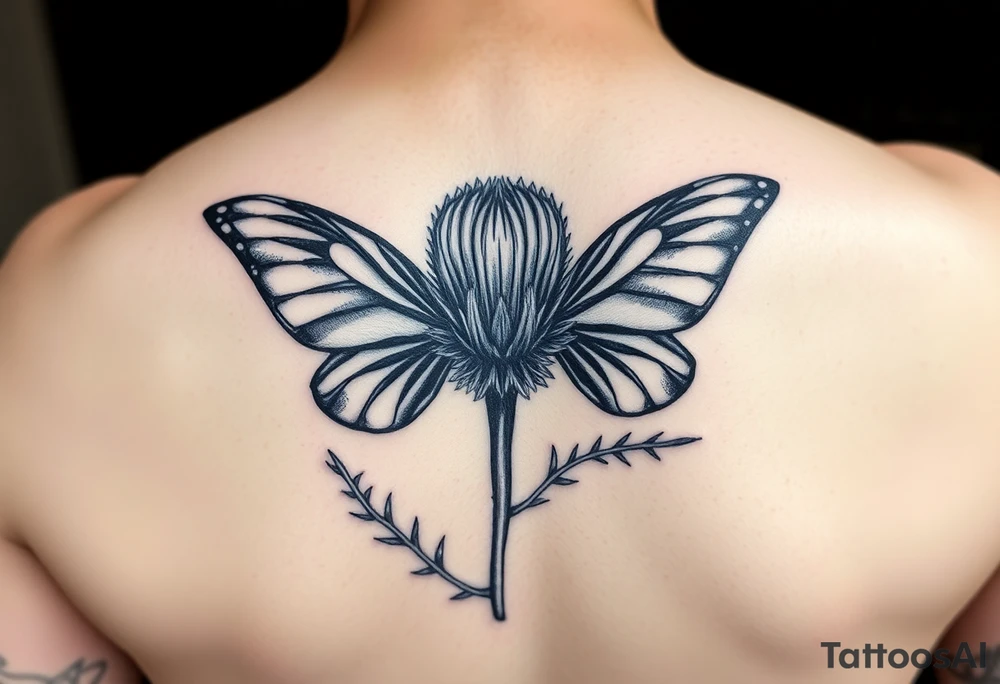 Scottish thistle with butterfly wings tattoo idea