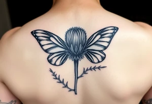 Scottish thistle with butterfly wings tattoo idea