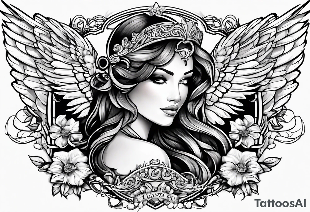 The name Kieanna with angel wings tattoo idea