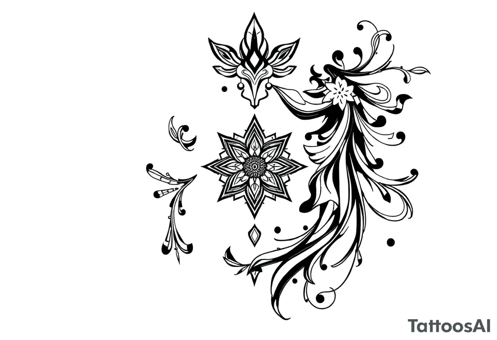 mytical shaman and mytolog style ornametn with ancient rhyme tattoo idea